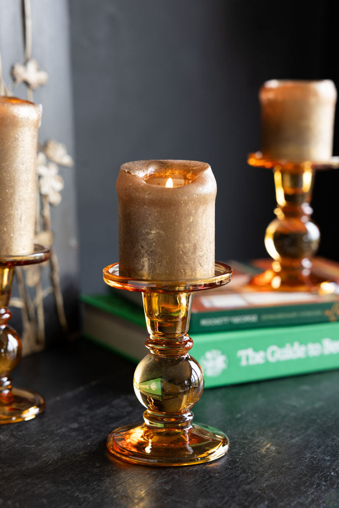 Amber Glass Candle Holder