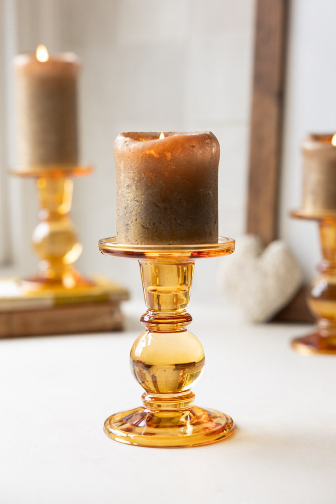Amber Glass Candle Holder