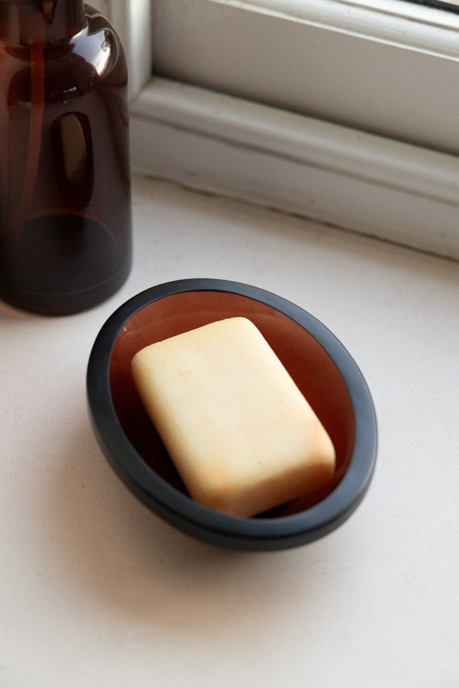 Apothecary-Style Amber Glass Soap Dish