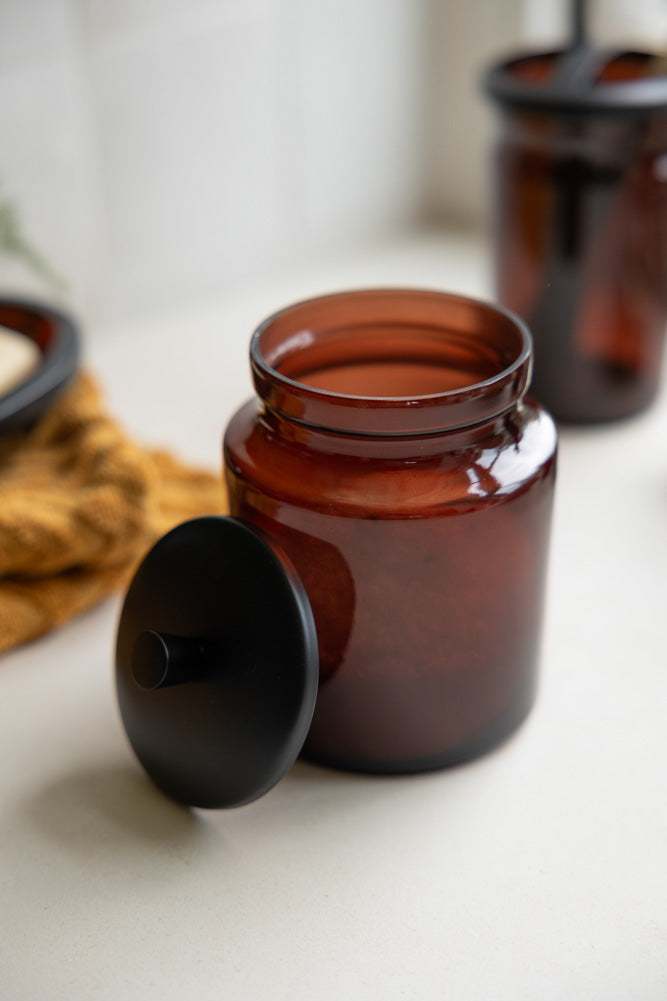 Apothecary-Style Amber Glass Storage Canister