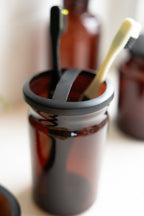 Apothecary-Style Amber Glass Toothbrush Holder
