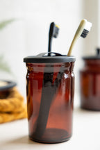 Apothecary-Style Amber Glass Toothbrush Holder