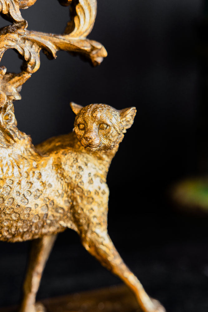 Antique Gold Cheetah Candlestick Holder