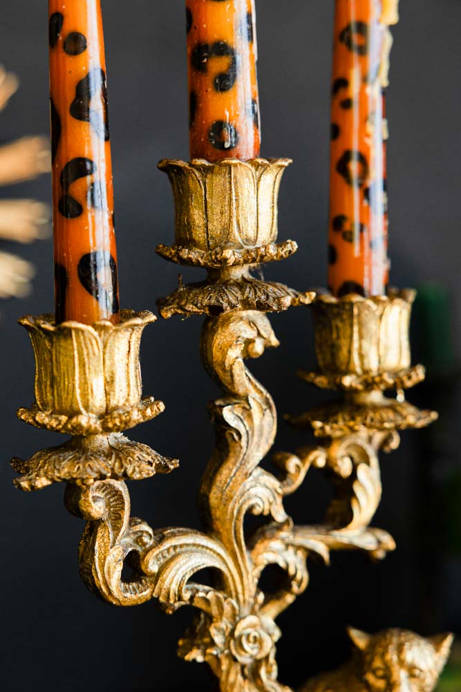 Antique Gold Cheetah Candlestick Holder