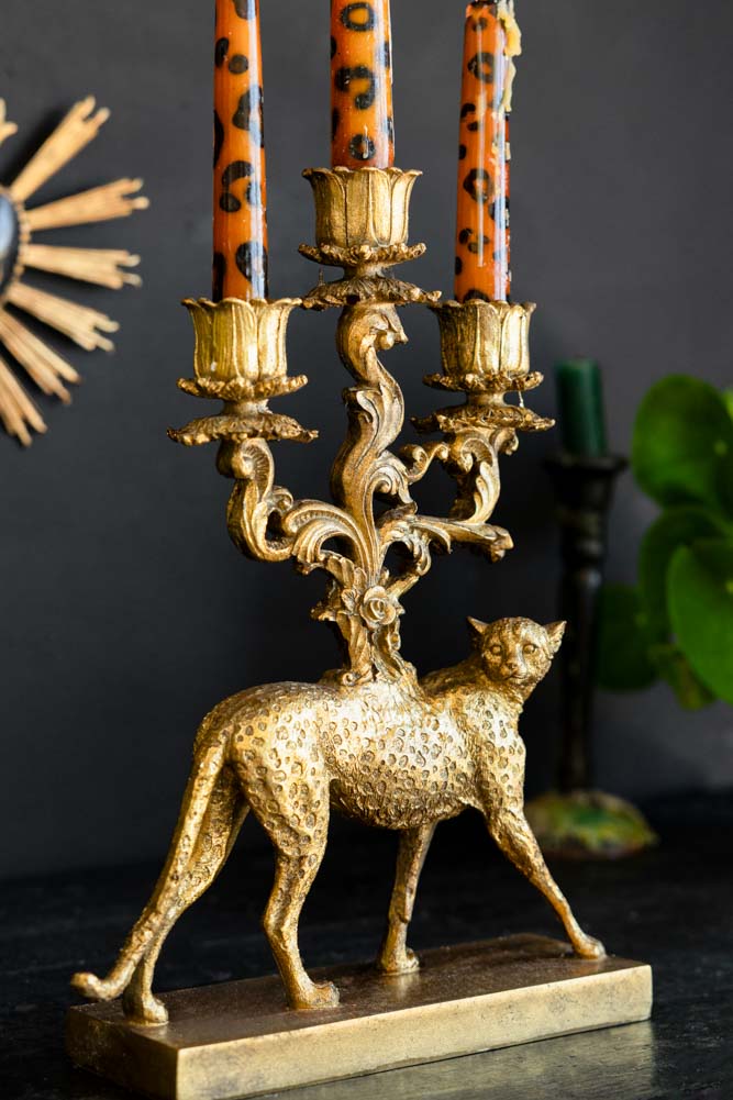 Antique Gold Cheetah Candlestick Holder