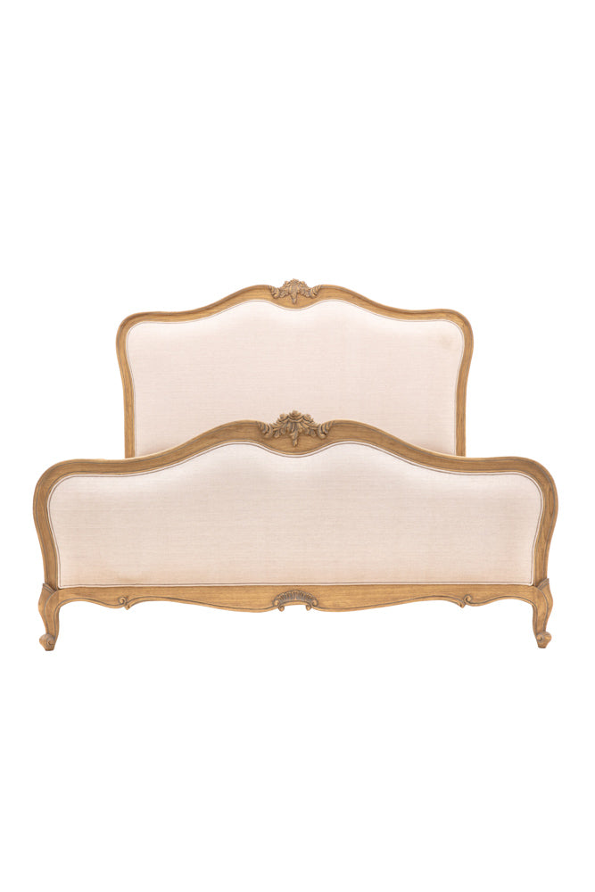 Antique-Style Luxury Linen & Wooden Bedframe - Available in Two Sizes