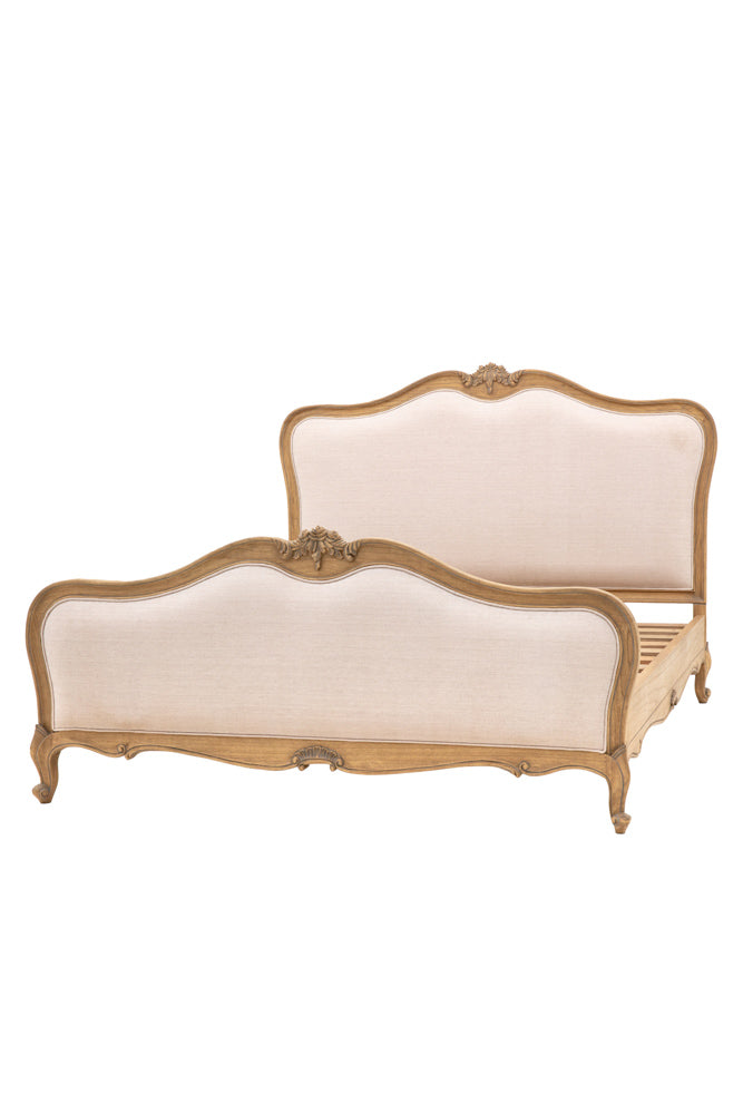 Antique-Style Luxury Linen & Wooden Bedframe - Available in Two Sizes