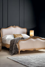 Antique-Style Luxury Linen & Wooden Bedframe - Available in Two Sizes