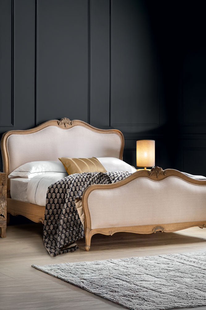 Antique-Style Luxury Linen & Wooden Bedframe - Available in Two Sizes