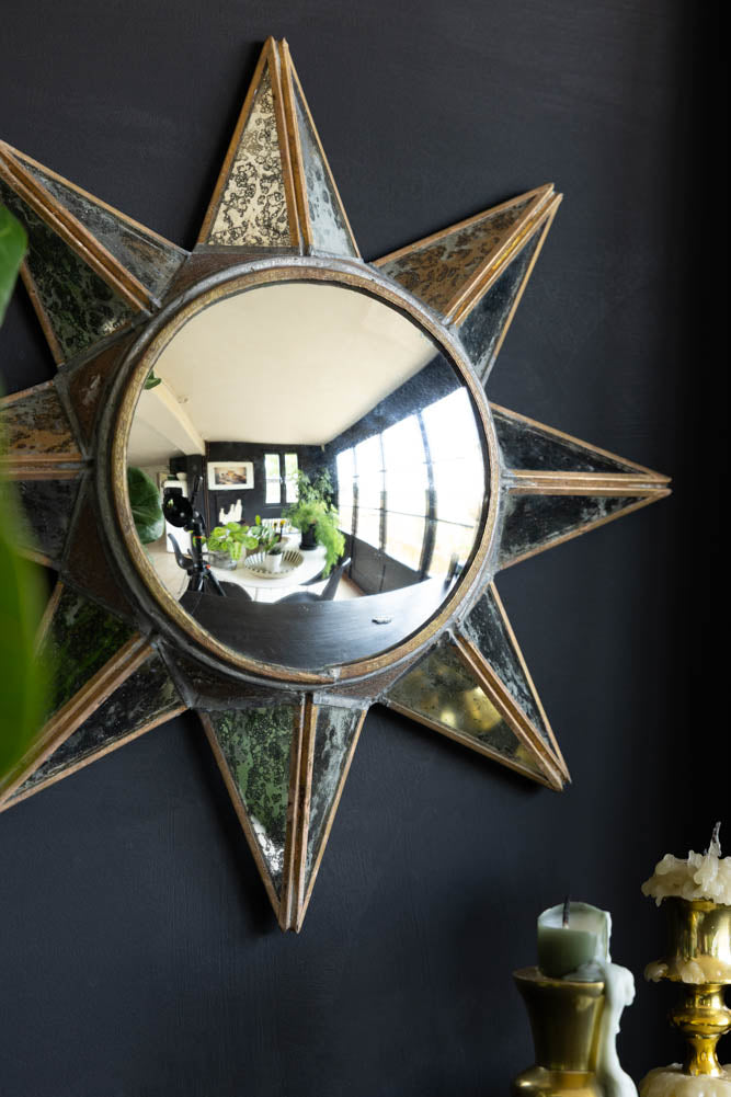 Antiqued-Gold Sun Convex Wall Mirror