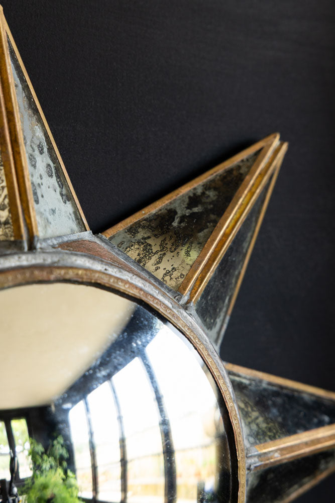Antiqued-Gold Sun Convex Wall Mirror
