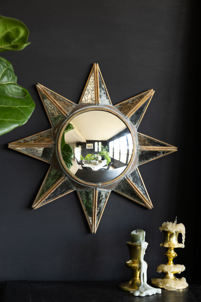 Antiqued-Gold Sun Convex Wall Mirror