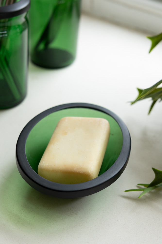 Apothecary-Style Green Glass Soap Dish
