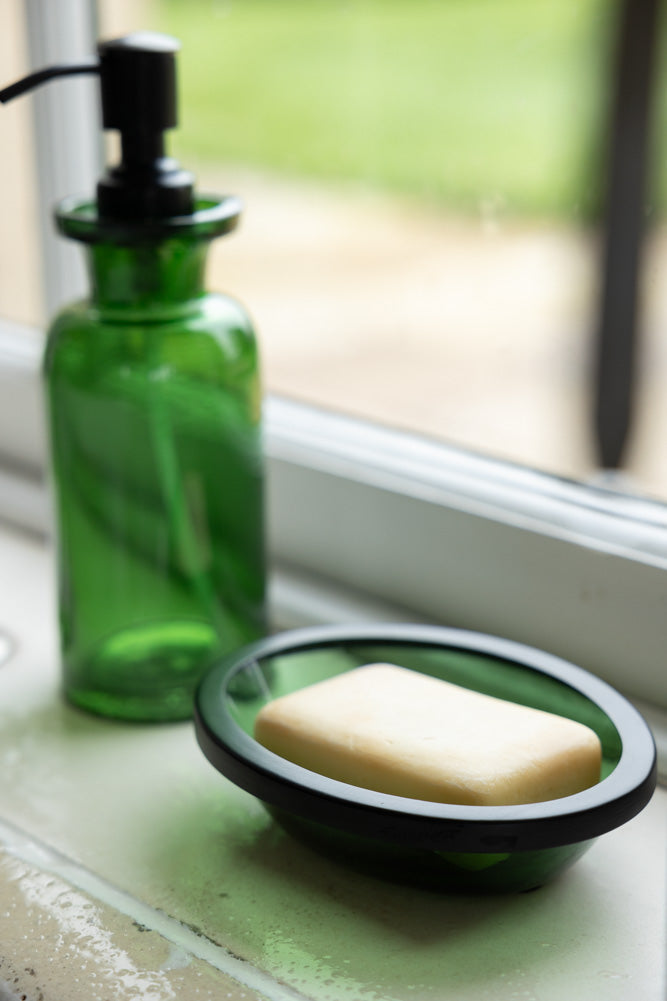 Apothecary-Style Green Glass Soap Dish