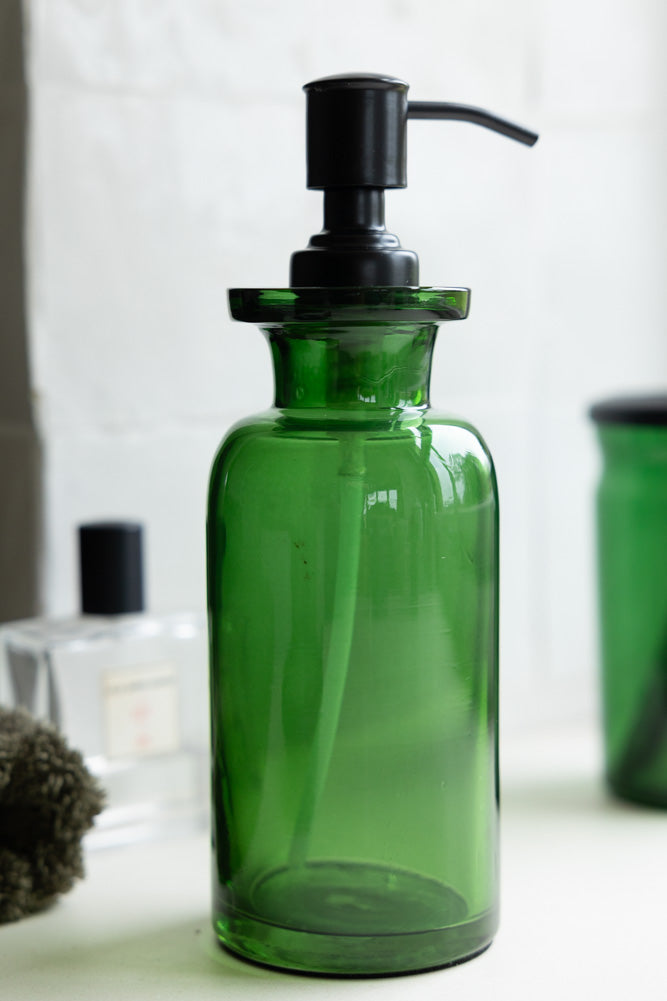 Apothecary-Style Green Glass Soap Dispenser - 300ml