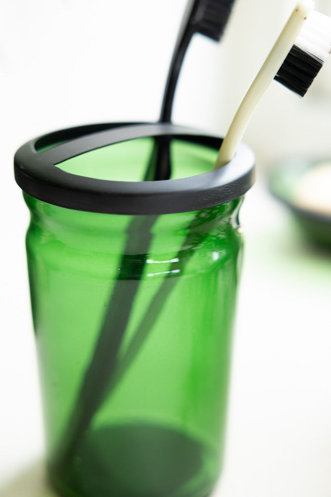 Apothecary-Style Green Glass Toothbrush Holder