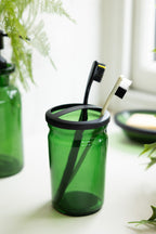 Apothecary-Style Green Glass Toothbrush Holder