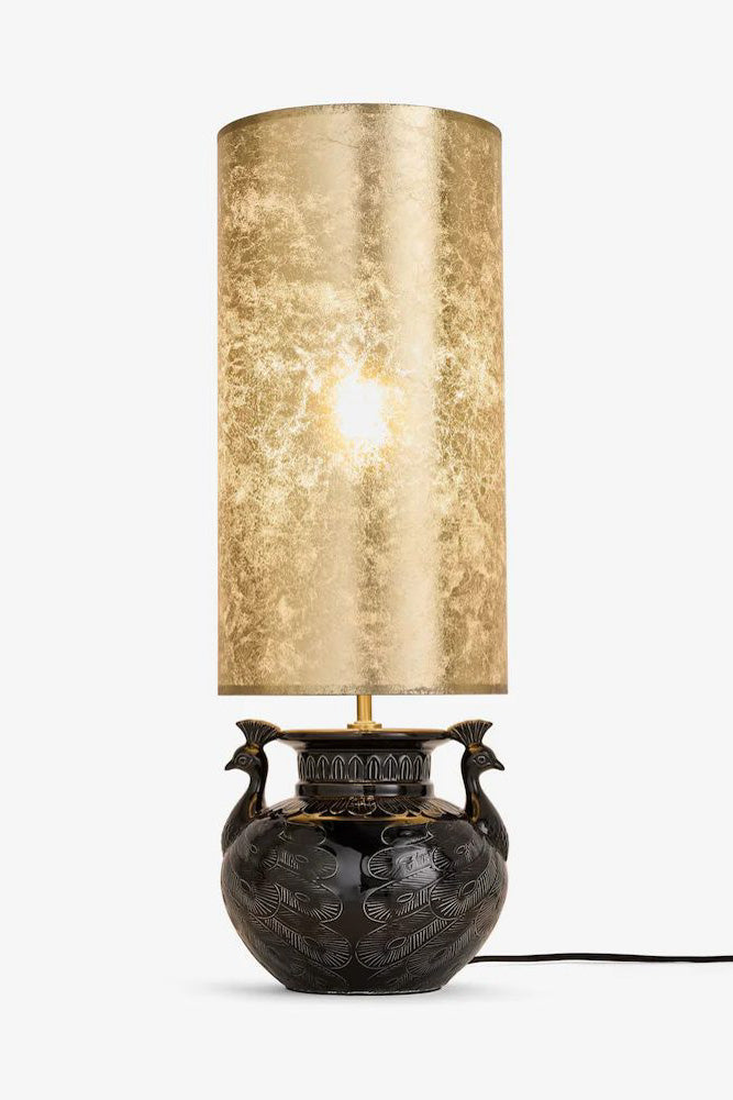 Beautiful Peacock & Gold Leaf Effect Table Lamp