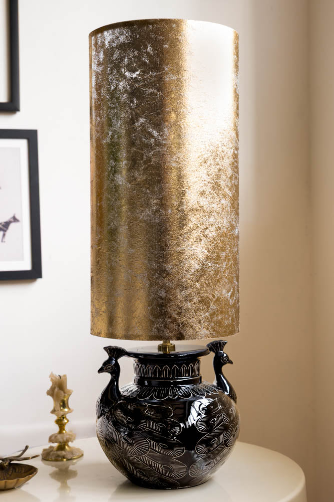 Beautiful Peacock & Gold Leaf Effect Table Lamp