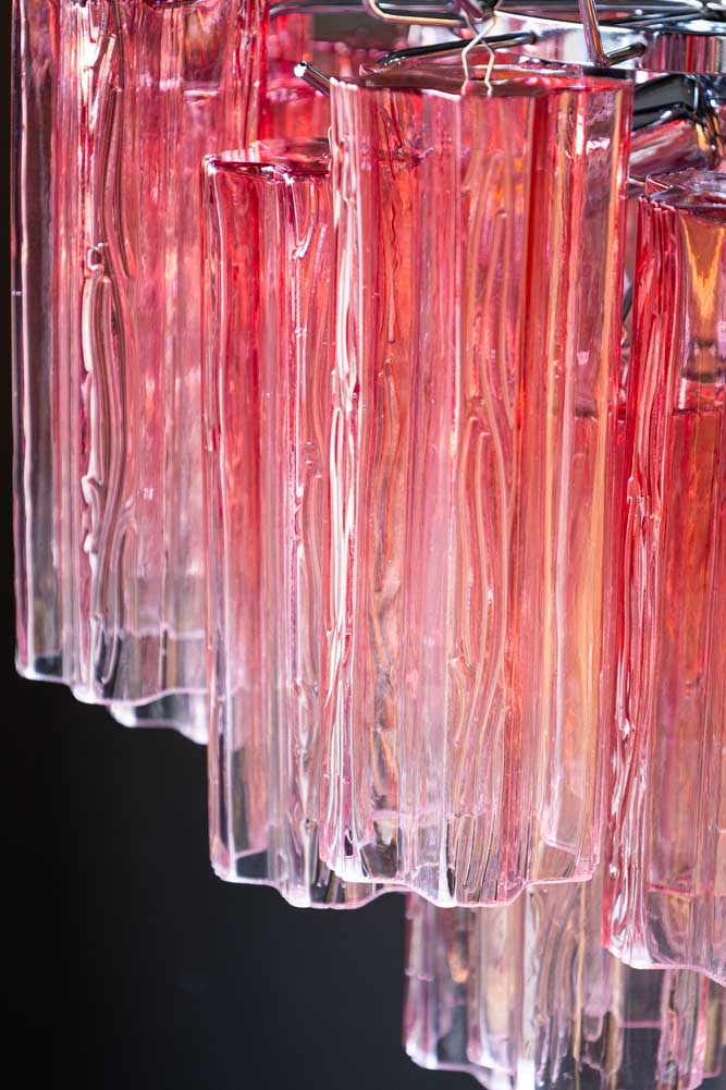 Beautiful Waved Glass Chandelier in Pink