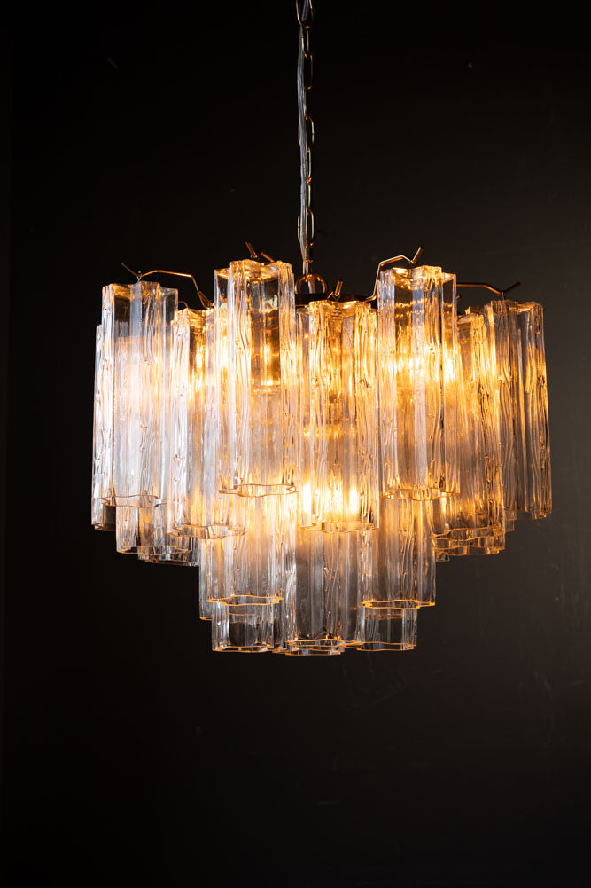 Beautiful Waved Glass Chandelier in Clear