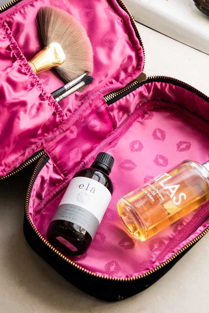 Black Embroidered Tiger Velvet Wash Bag