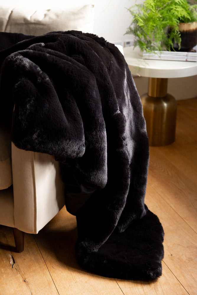 Black Faux Fur Throw