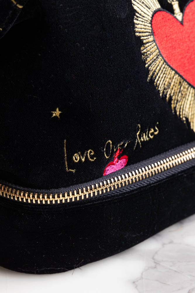 Black Milagro Heart Velvet Wash Bag