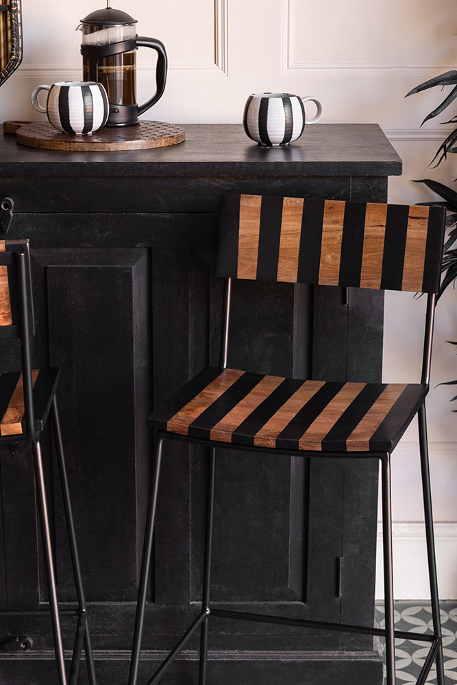 Black Stripe Wooden Bar Stool