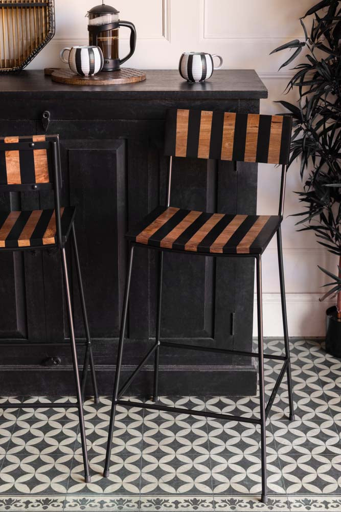 Black Stripe Wooden Bar Stool