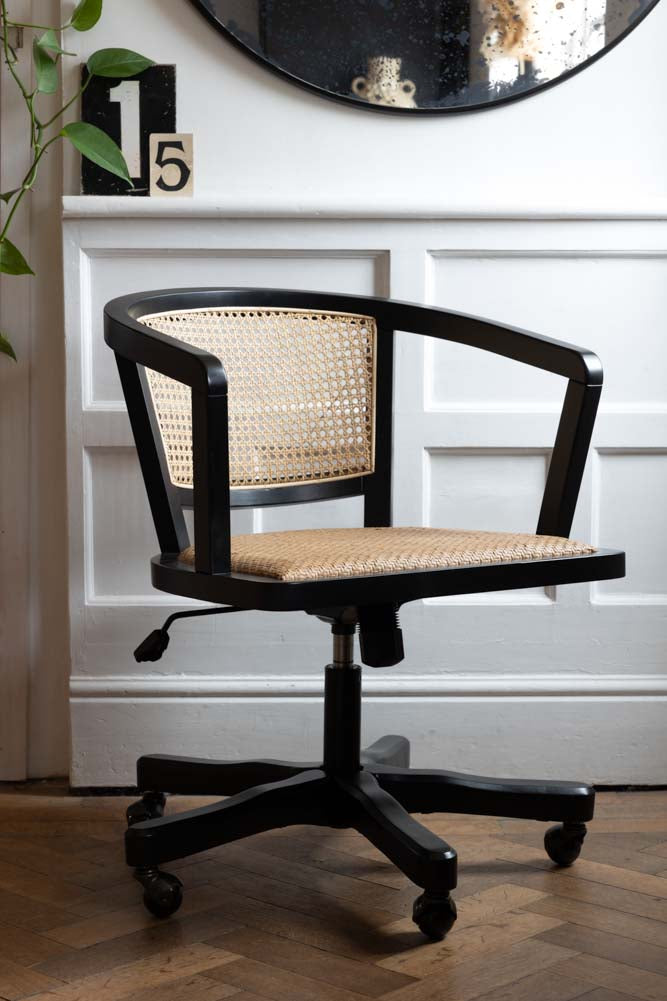 Black Wicker Swivel Desk Chair