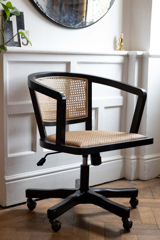 Black Wicker Swivel Desk Chair