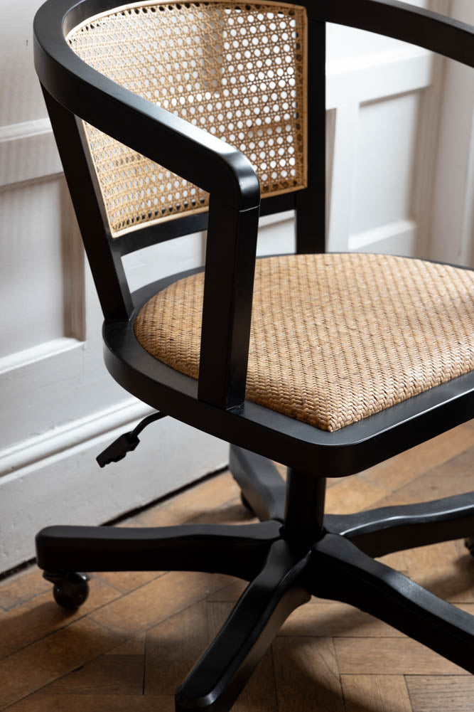 Black Wicker Swivel Desk Chair