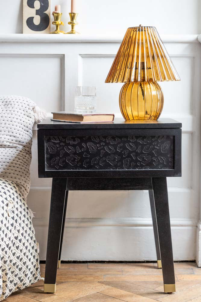 Black Leopard Print Bedside Table