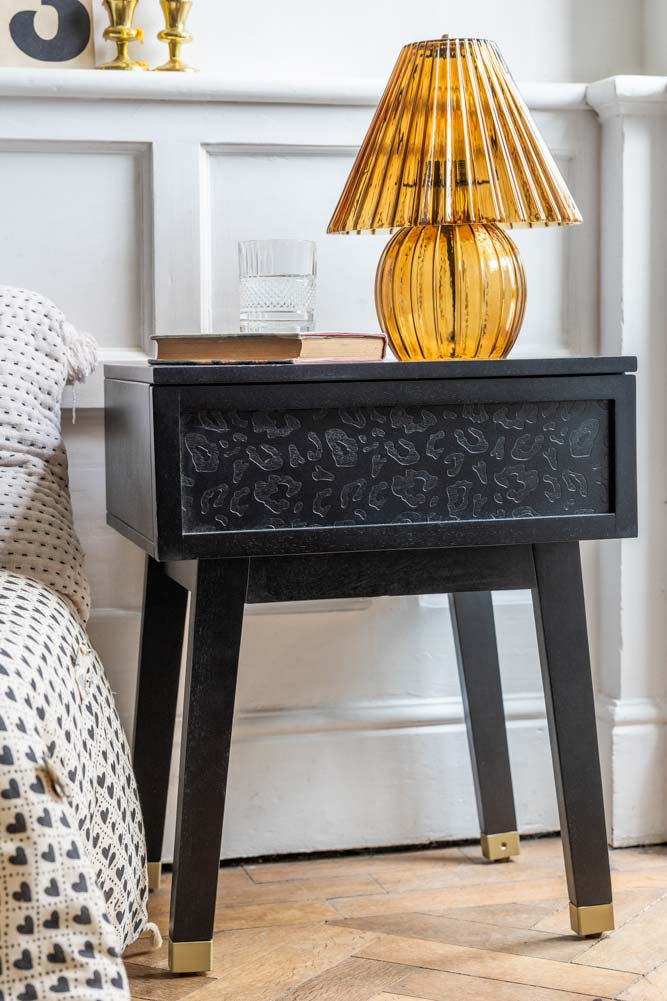Black Leopard Print Bedside Table