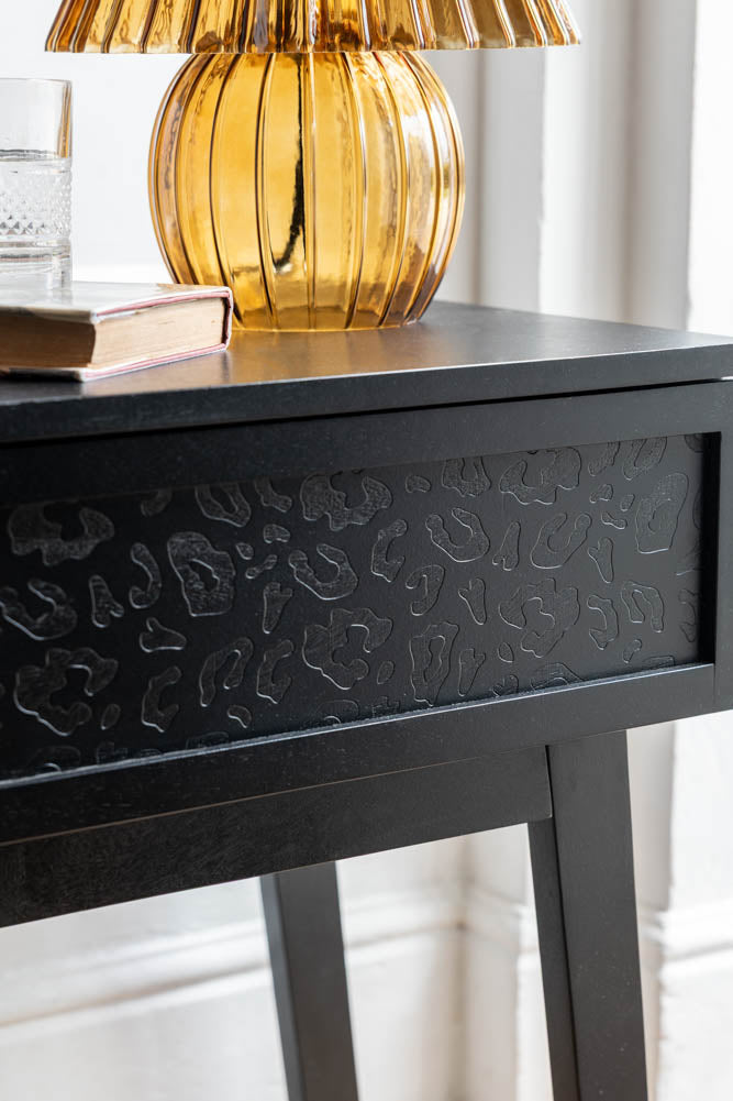 Black Leopard Print Bedside Table