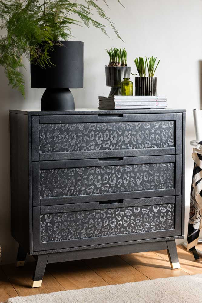 Black Leopard Print Chest Of Drawers