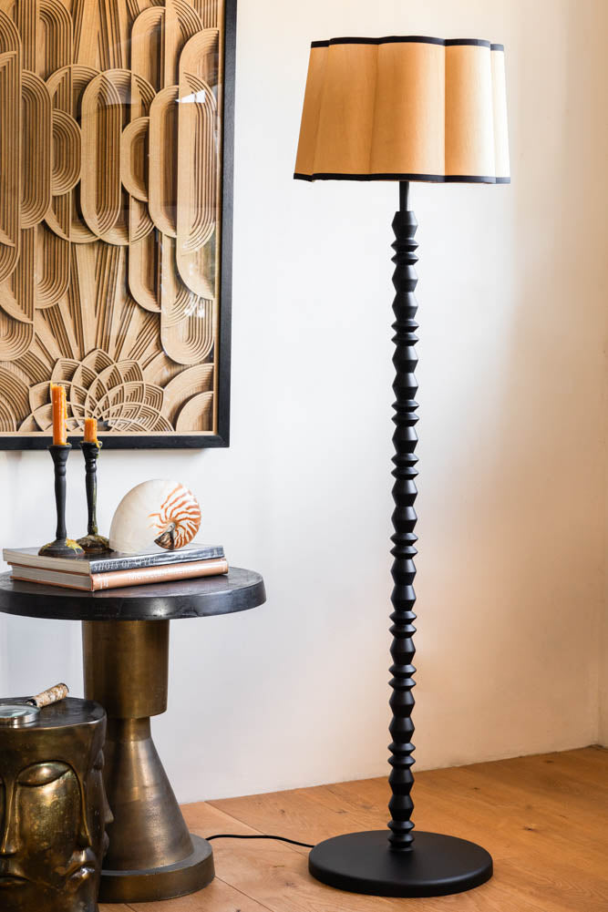 Black Wood Spindle Floor Lamp - Base Only