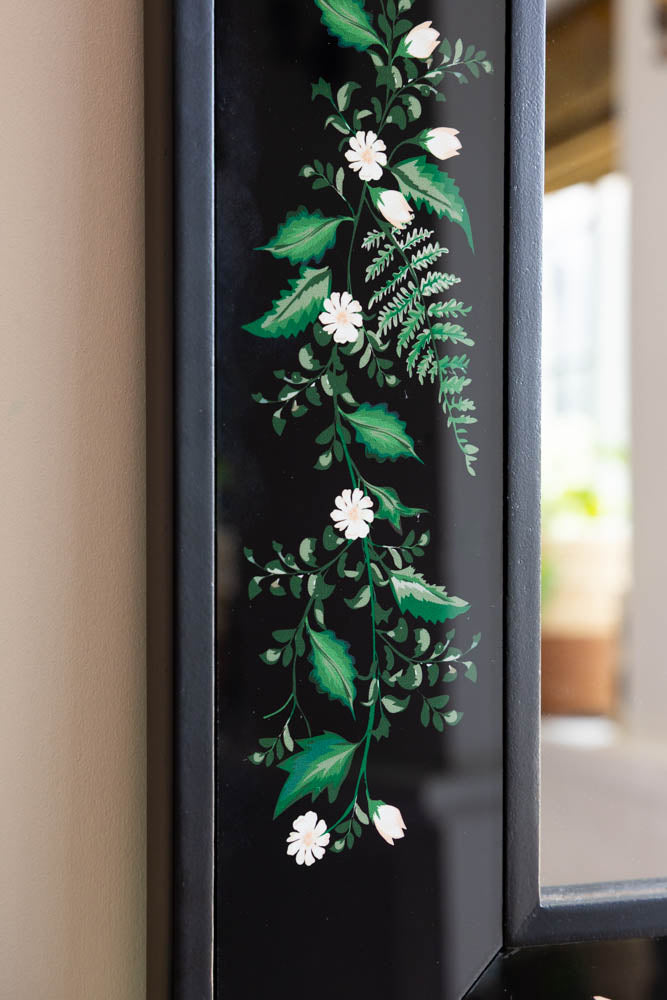 Black & Floral Wooden Framed Mirror