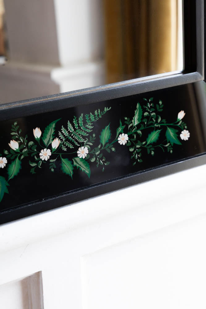Black & Floral Wooden Framed Mirror