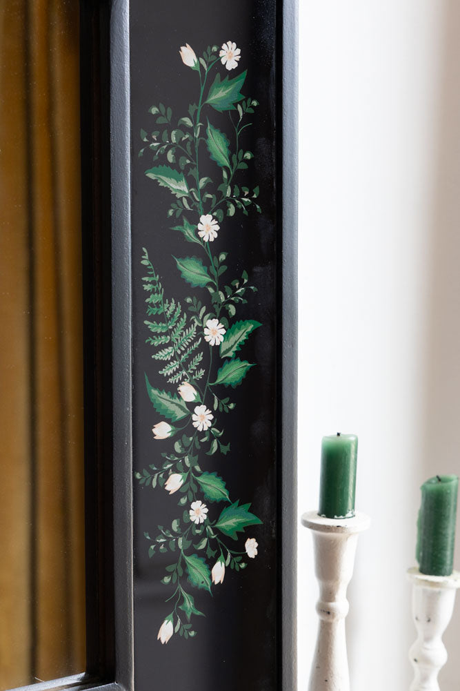 Black & Floral Wooden Framed Mirror