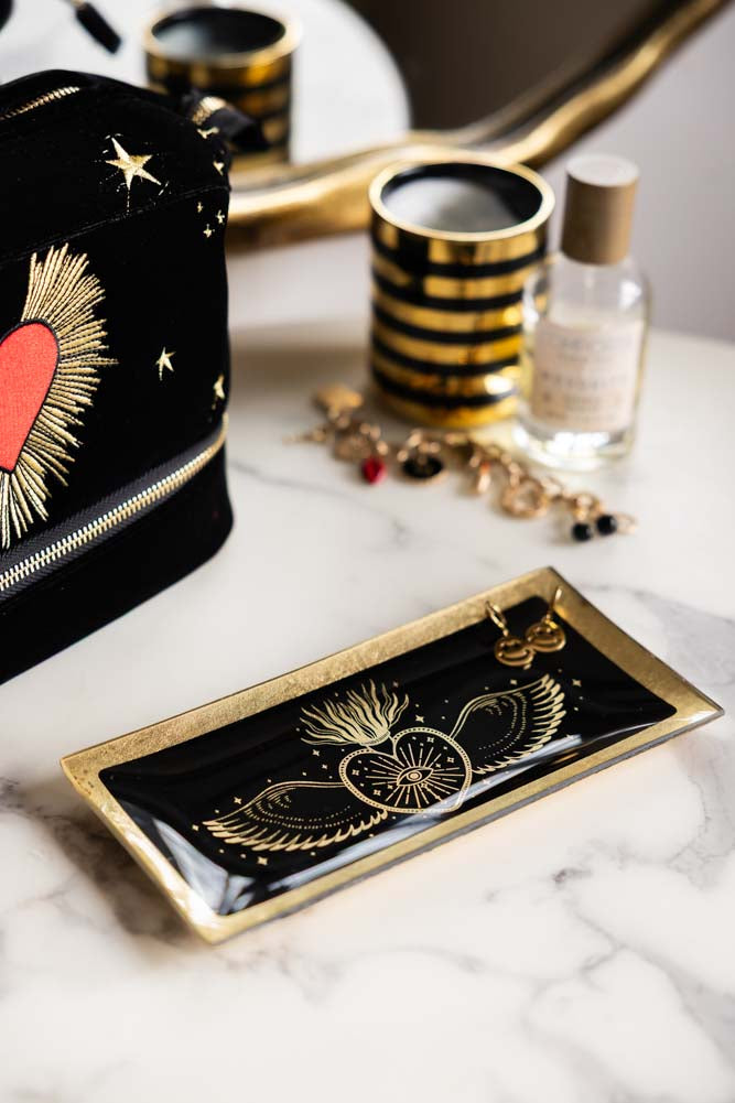Black & Gold Milagro Heart Trinket Tray