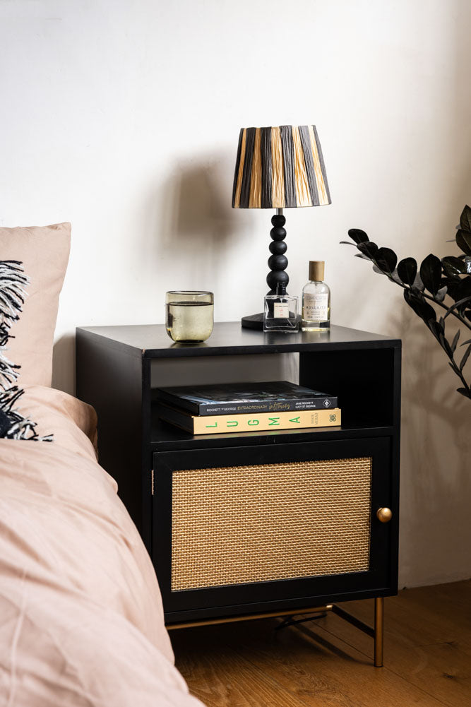 Black & Gold Rattan Bedside Table