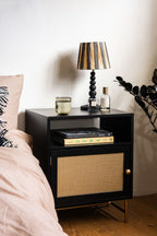 Black & Gold Rattan Bedside Table