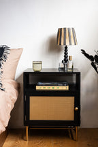 Black & Gold Rattan Bedside Table