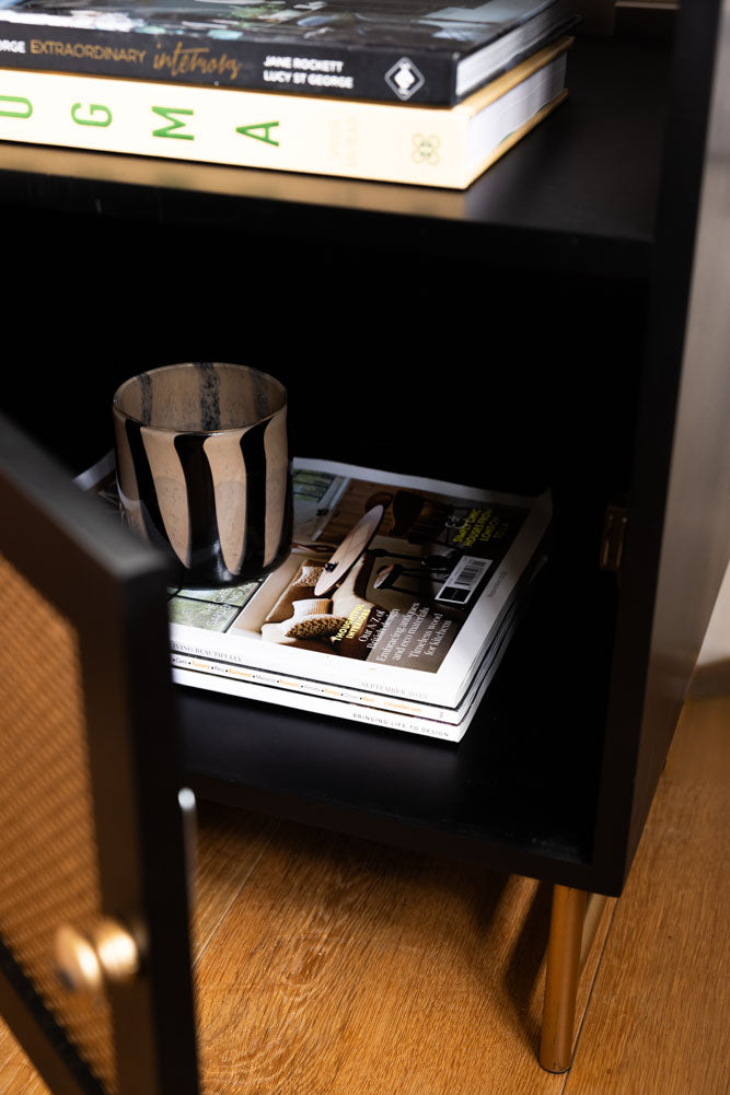 Black & Gold Rattan Bedside Table