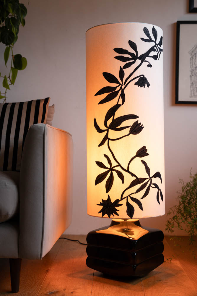 Black & White Floral Silhouette Floor Lamp