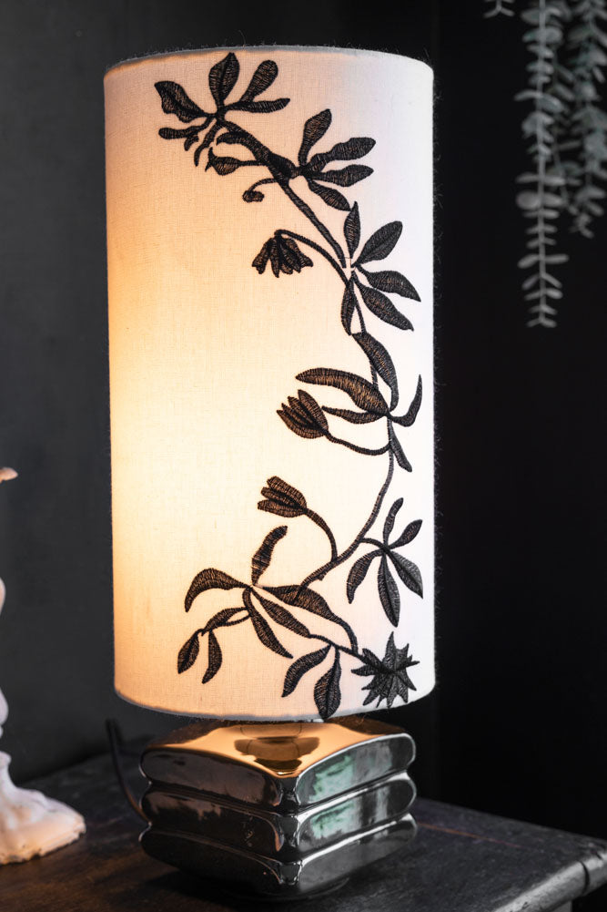 Black & White Floral Silhouette Table Lamp