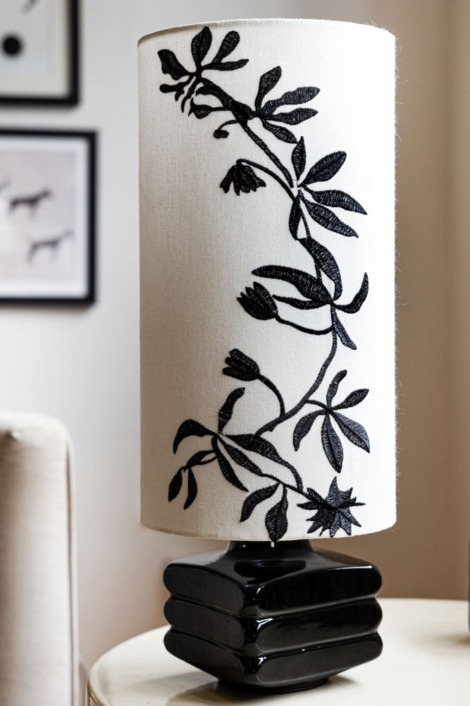 Black & White Floral Silhouette Table Lamp