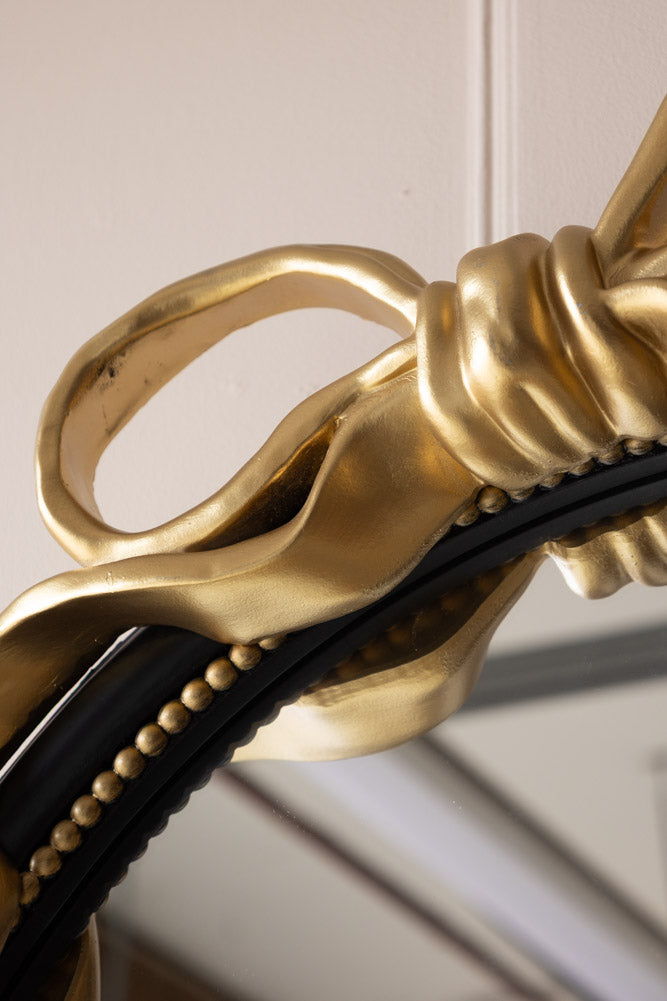 Black & Gold Bow Round Wall Mirror